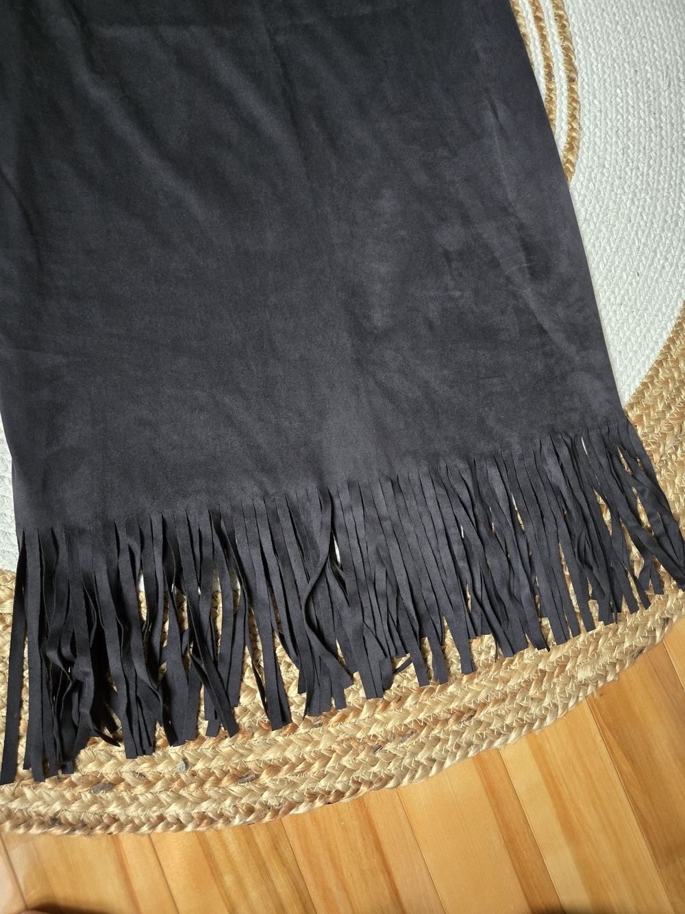 Faux Suede Black Sleeveless Fringe Midi Dress Western Goth Chic - Picture 3 of 13